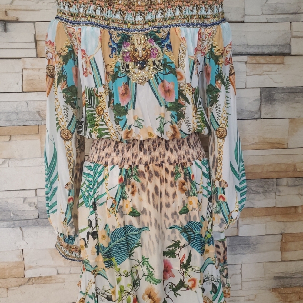 CAMILLA Silk Floral and Animal Print Off-the-Shoulder Mini Dress - Picture 3 of 14